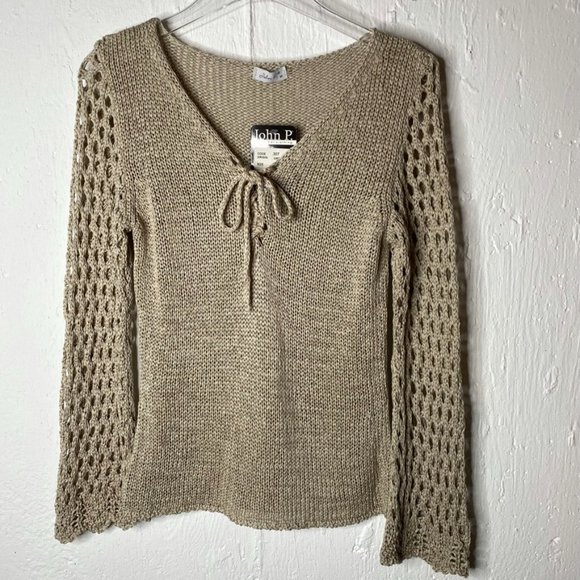 John P. Greece Sweaters - John P. Greece pull over knit sweater tan size medium NWT long sleeve